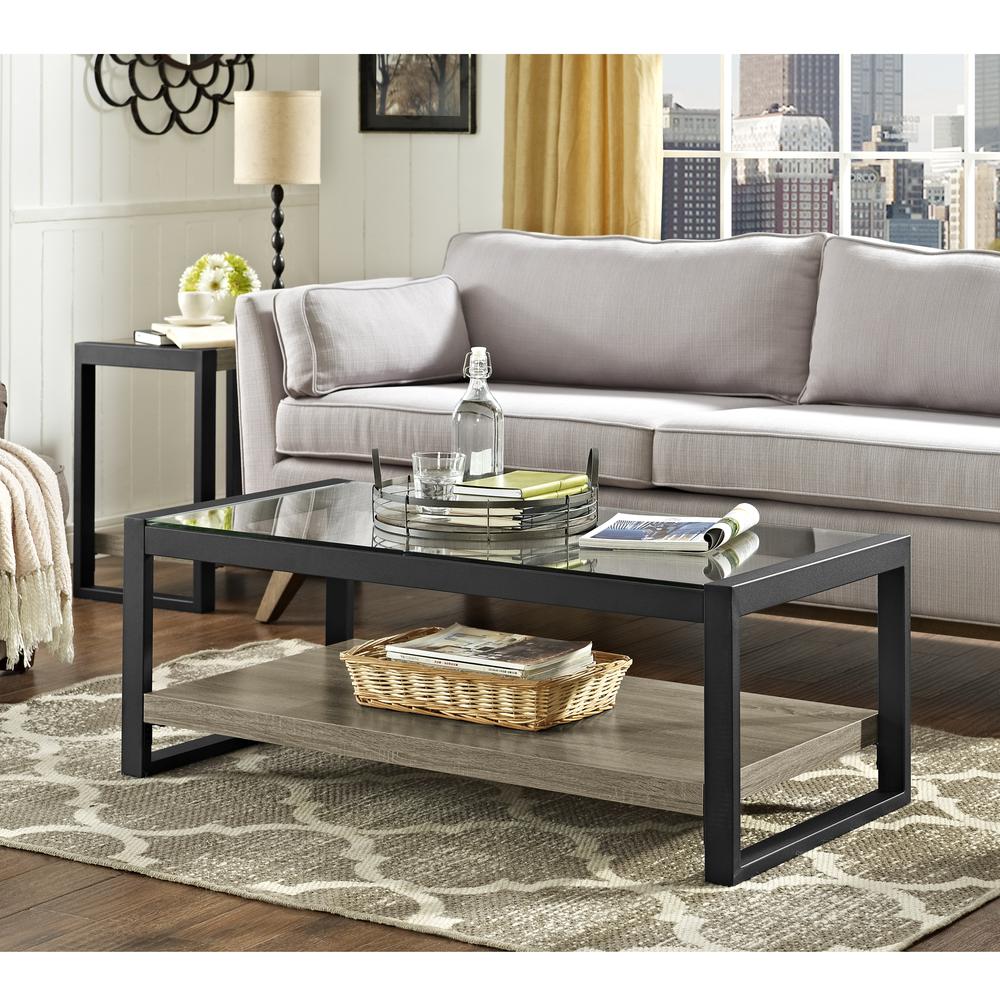 48" Urban Blend Coffee Table with Glass Top - Driftwood/Black. Picture 2