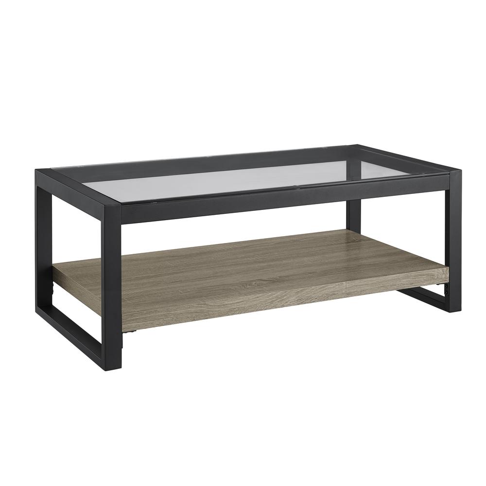 48" Urban Blend Coffee Table with Glass Top - Driftwood/Black. Picture 1