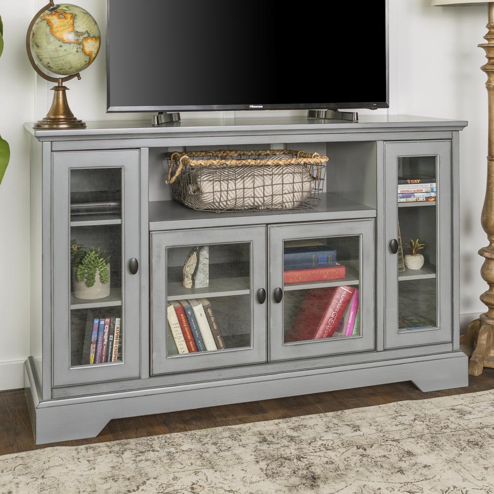 52" Wood Highboy TV Media Stand Storage Console - Antique Grey. Picture 2
