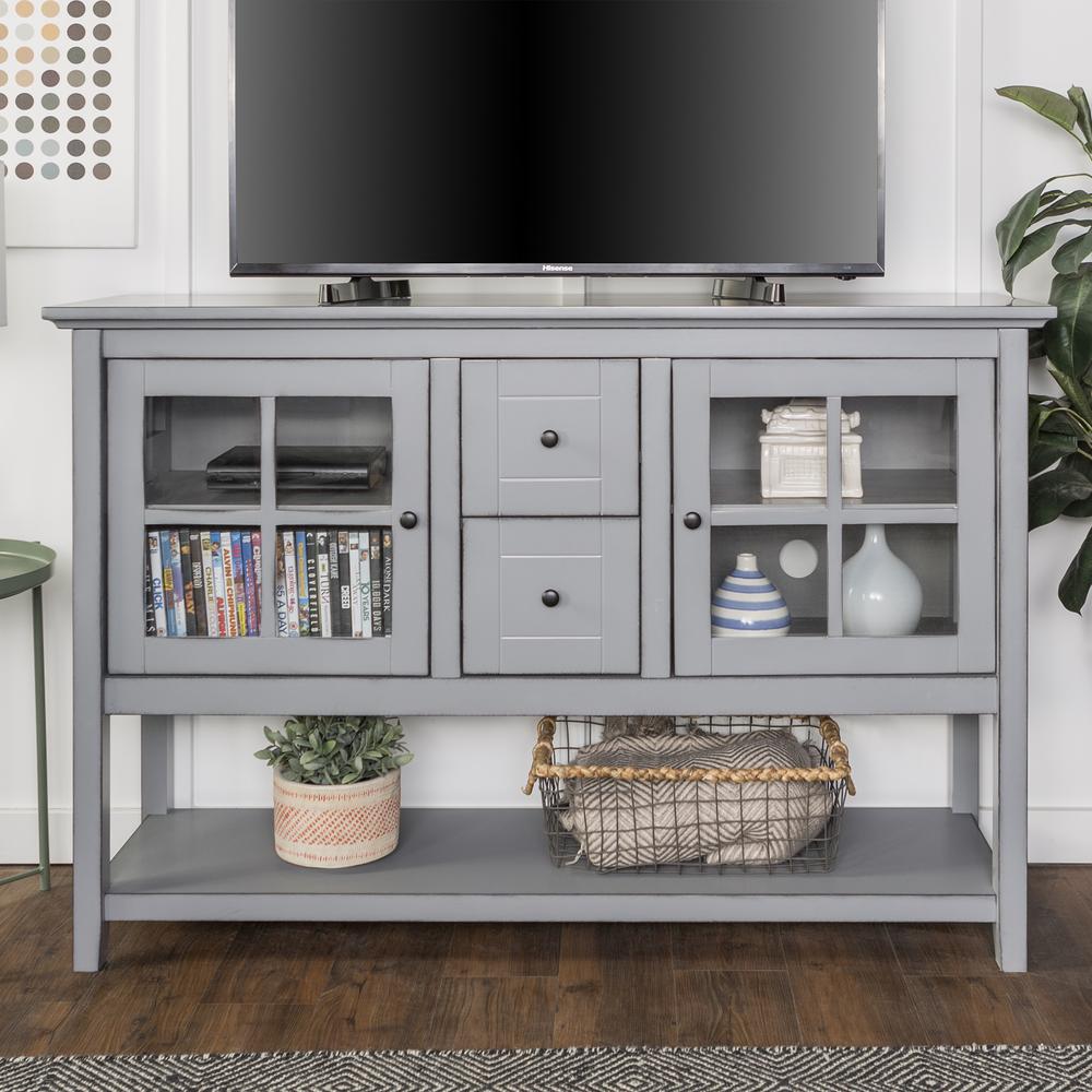 52" Wood Console Table Buffet TV Stand - Antique Grey. Picture 3