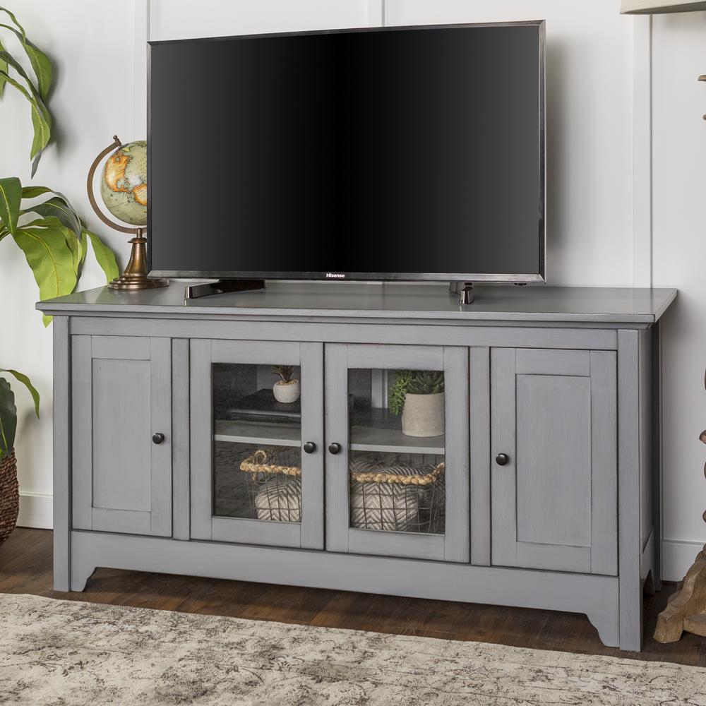 52" Wood TV Media Stand Storage Console - Antique Grey. Picture 2