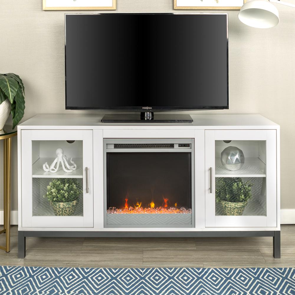 52" Wood Fireplace TV Console with Metal Legs - White. Picture 3