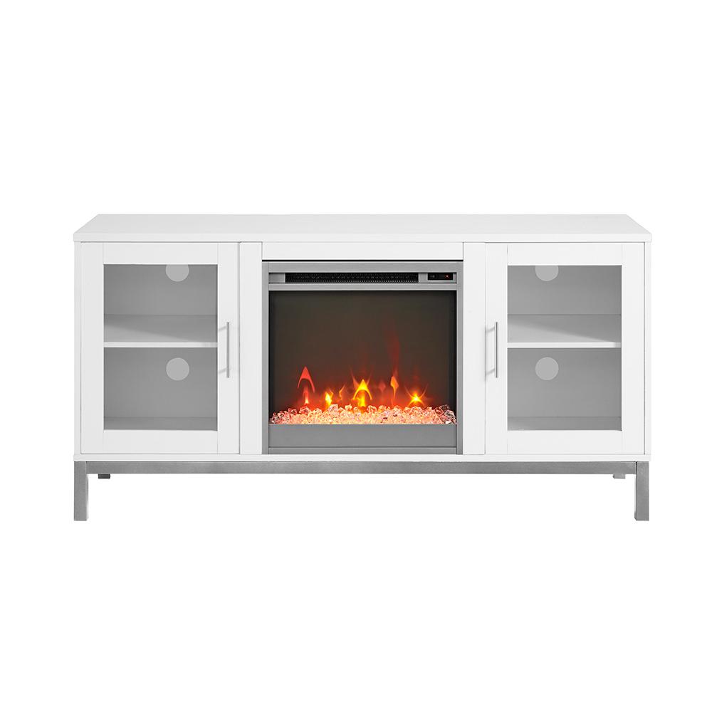 52" Wood Fireplace TV Console with Metal Legs - White. Picture 1