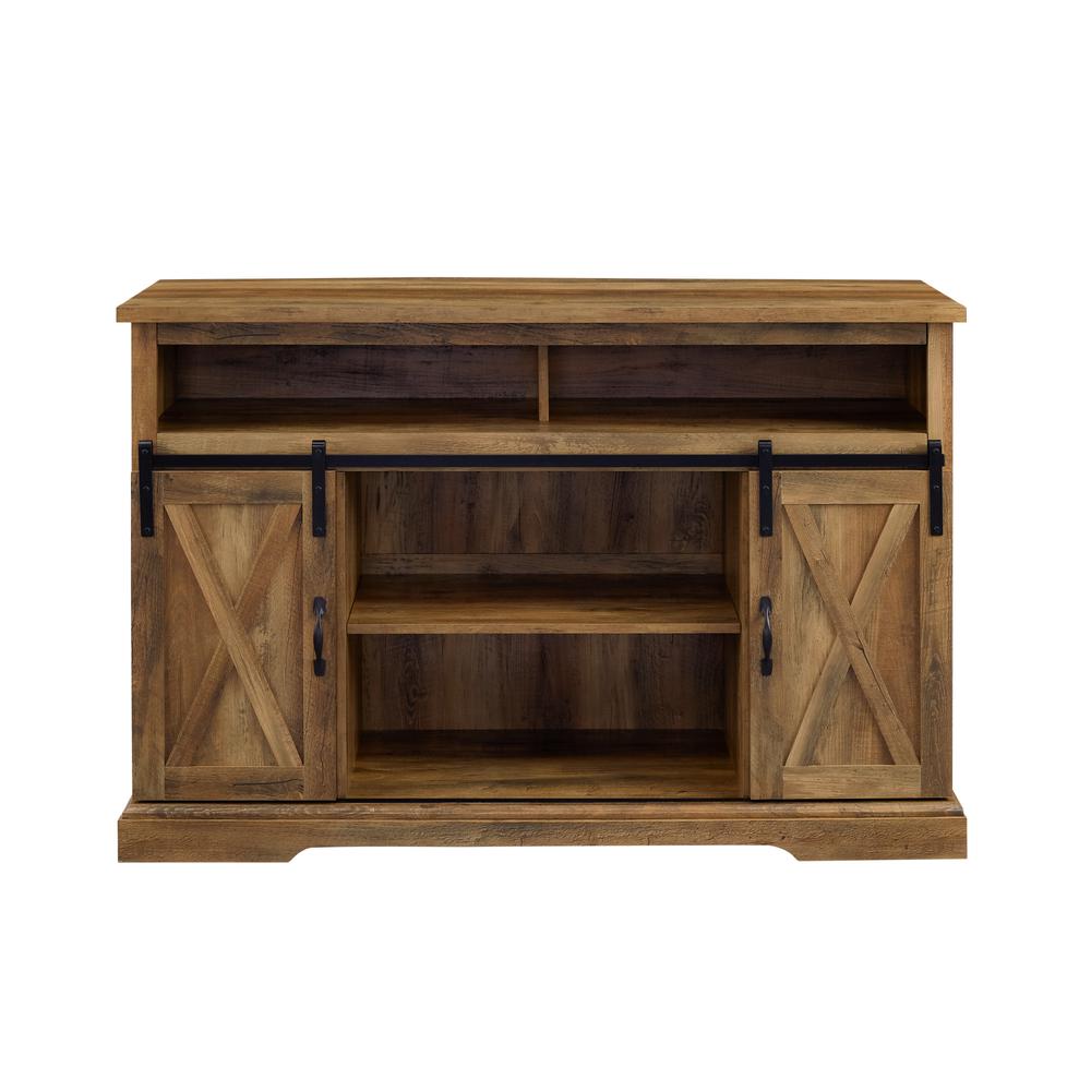 52" Modern Farmhouse High Boy Wood TV Stand with Sliding Barn Doors - Rustic Oak. Picture 6