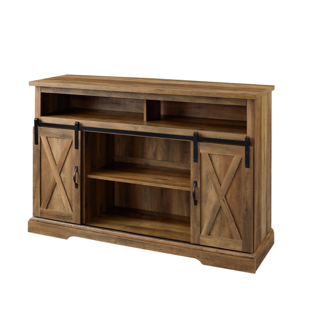 52" Modern Farmhouse High Boy Wood TV Stand with Sliding Barn Doors - Rustic Oak. Picture 7