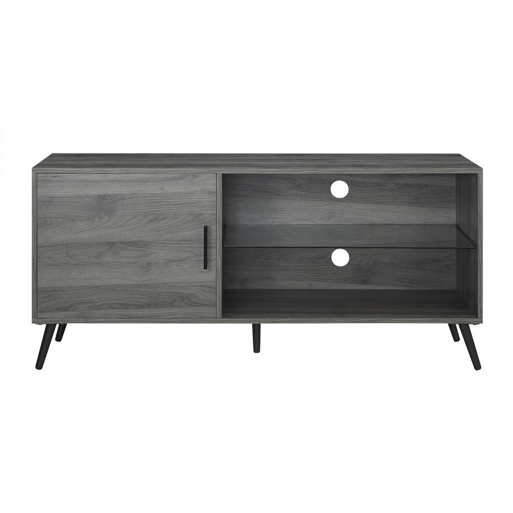 52" TV Stand with Glass Shelf, Black Legs - Slate Grey. Picture 3