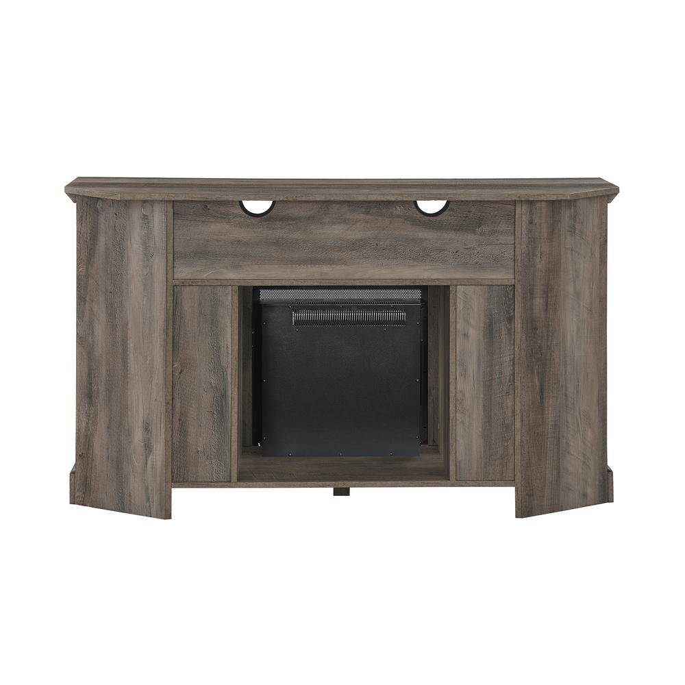 Coastal Grooved Door Fireplace Corner TV Stand for TVs up to 60” - Grey Wash. Picture 8