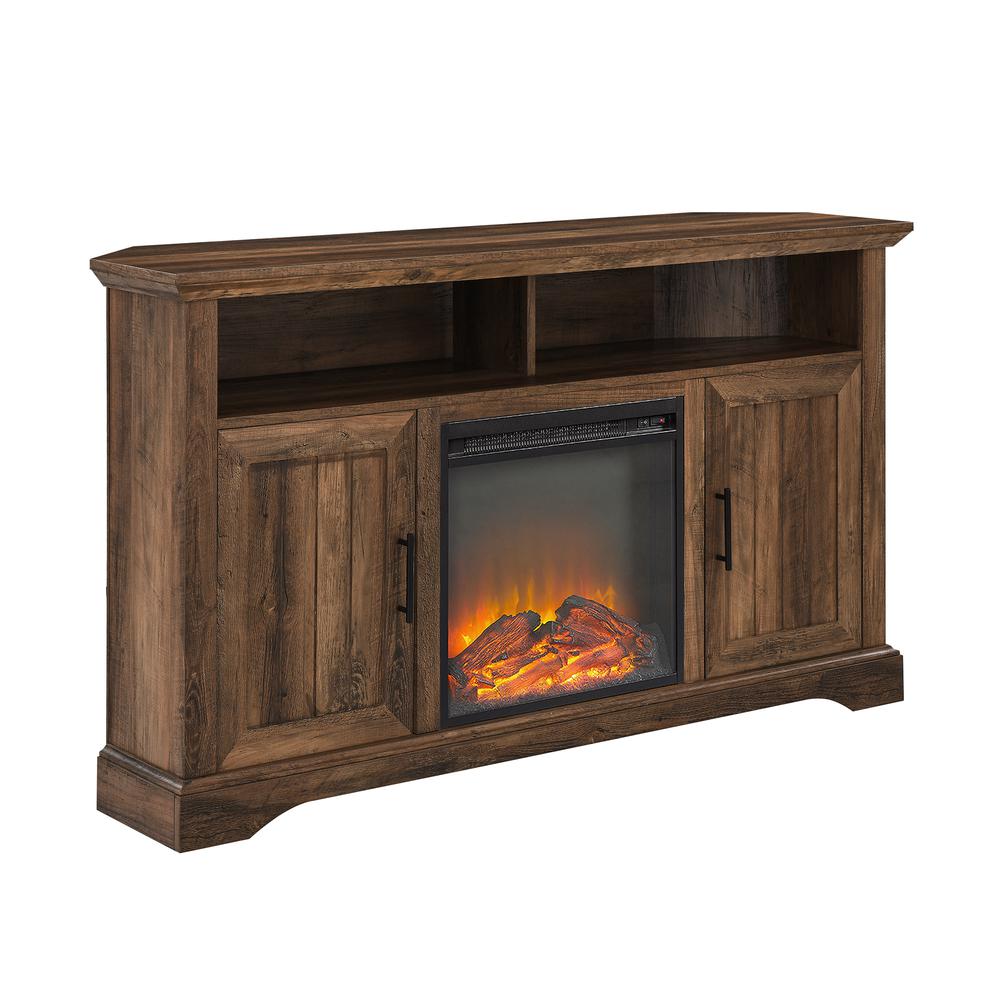 Coastal Grooved Door Fireplace Corner TV Stand for TVs up to 60” - Rustic Oak. Picture 5