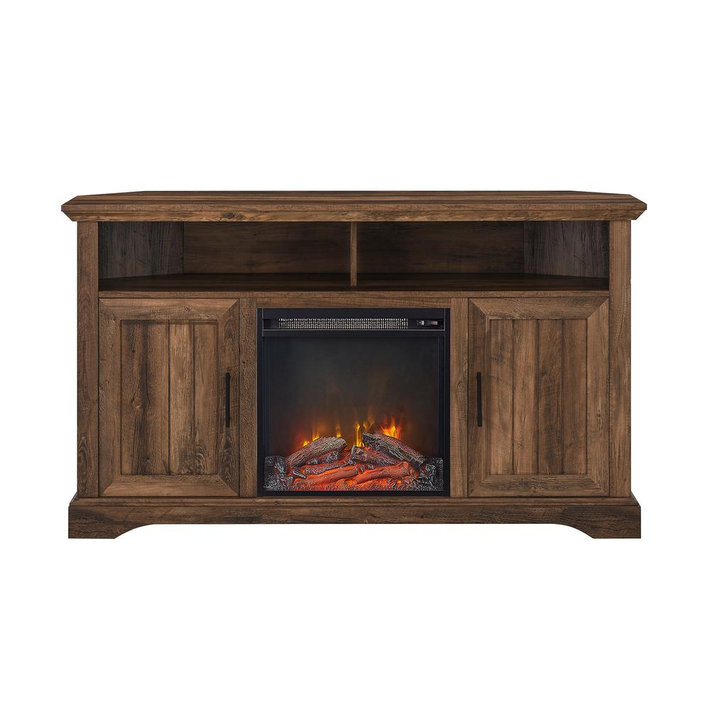 Coastal Grooved Door Fireplace Corner TV Stand for TVs up to 60” - Rustic Oak. Picture 9