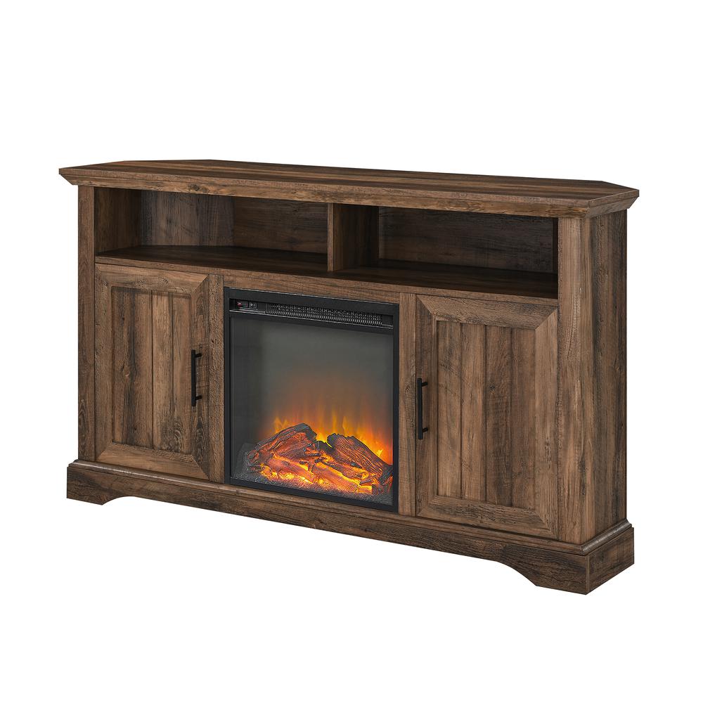 Coastal Grooved Door Fireplace Corner TV Stand for TVs up to 60” - Rustic Oak. Picture 6