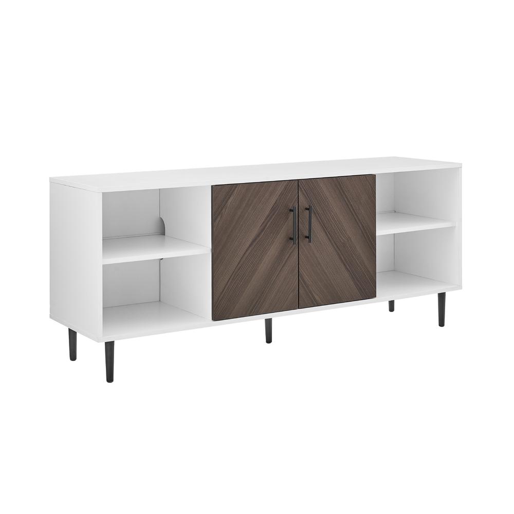 Modern Faux-Bookmatch 2-Door TV Stand for TVs up to 65” – Ash Brown Bookmatch/Solid White. Picture 1