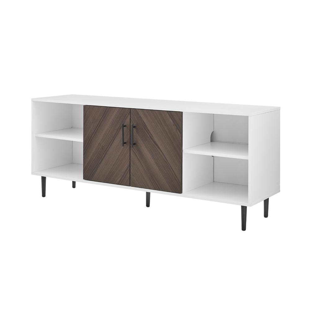 Modern Faux-Bookmatch 2-Door TV Stand for TVs up to 65” – Ash Brown Bookmatch/Solid White. Picture 3