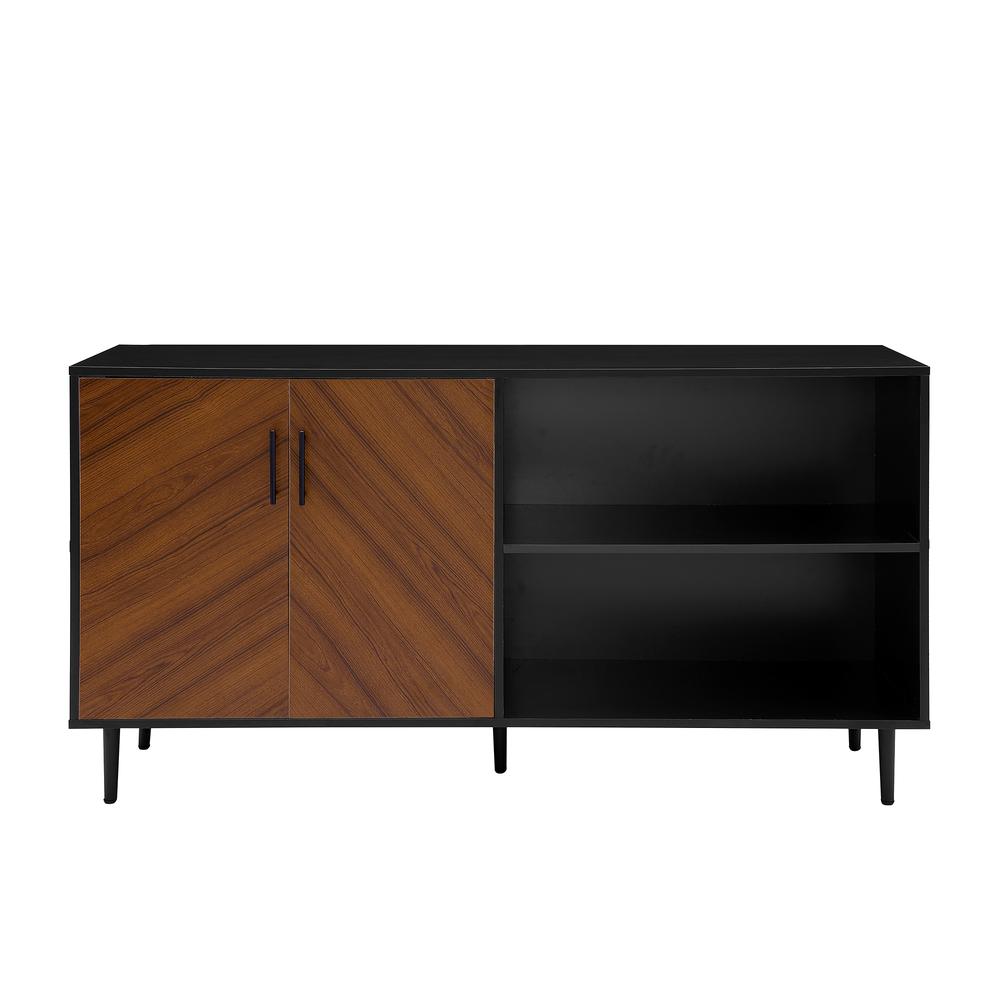 58" Bookmatch Asymmetrical TV Stand Console- Black. Picture 2