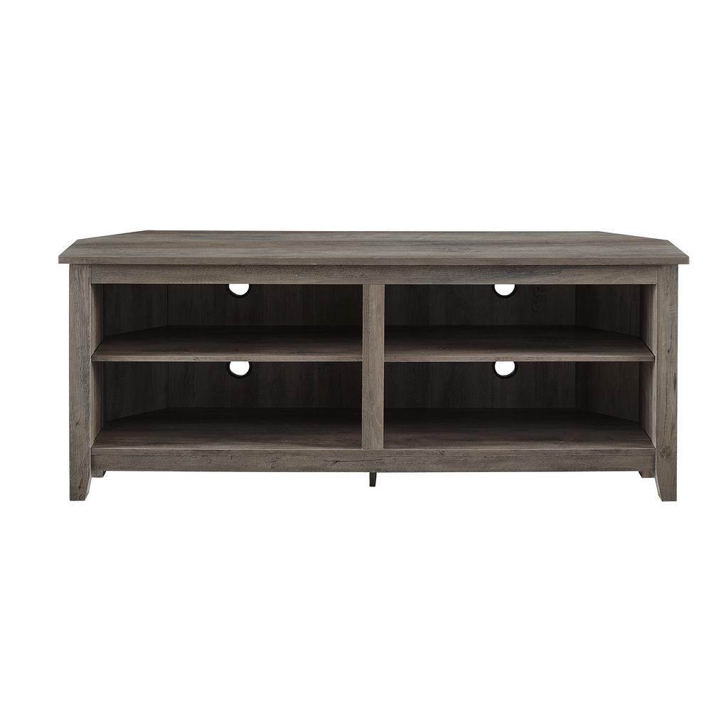 58" Transitional Wood Corner TV Stand - Grey Wash. Picture 5