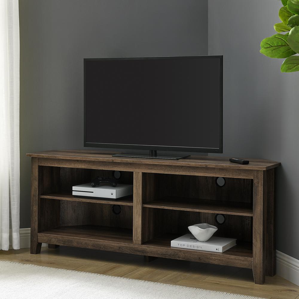 58" Transitional Wood Corner TV Stand - Reclaimed Barnwood. Picture 2