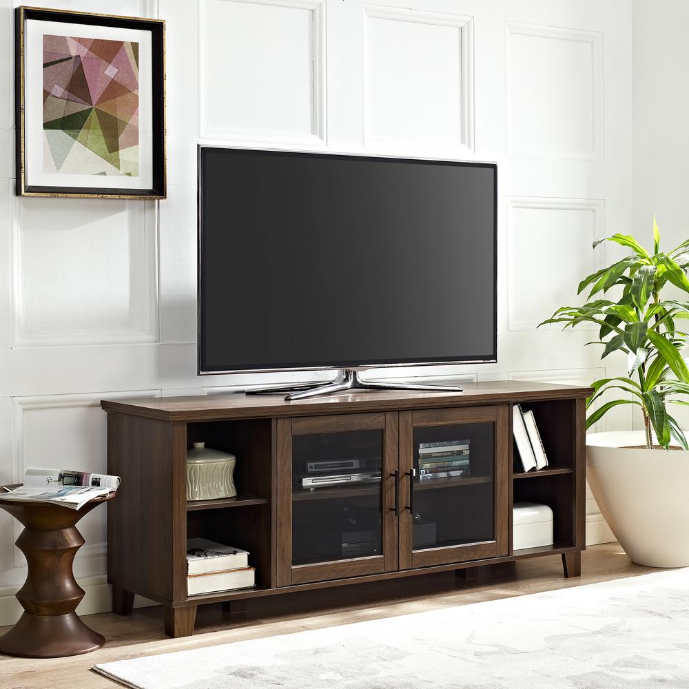 58" Columbus TV Stand with Middle Doors - Dark Walnut. Picture 2