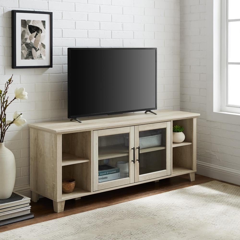 Columbus TV Stand with Middle Doors - White Oak. Picture 3