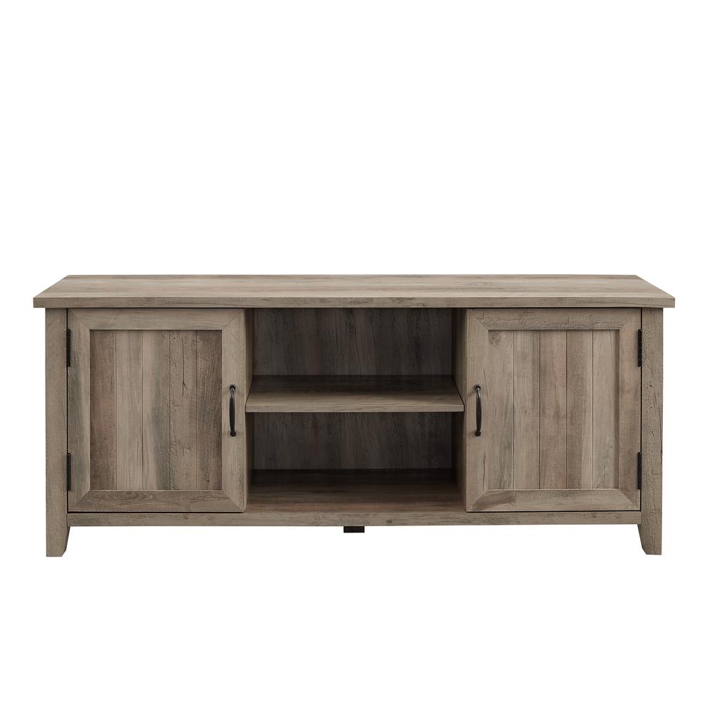 58" Modern Farmhouse TV Stand with Beadboard Doors - Grey Wash. Picture 2