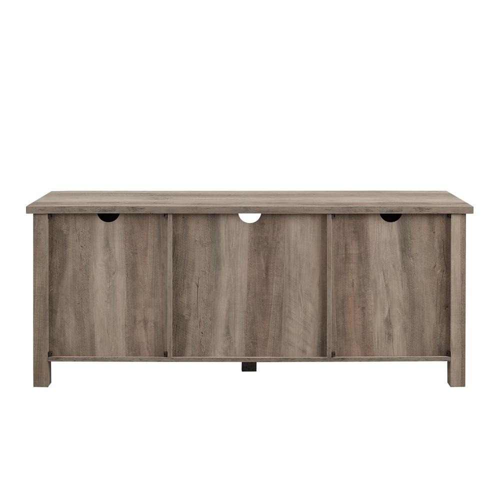 58" Modern Farmhouse TV Stand with Beadboard Doors - Grey Wash. Picture 4