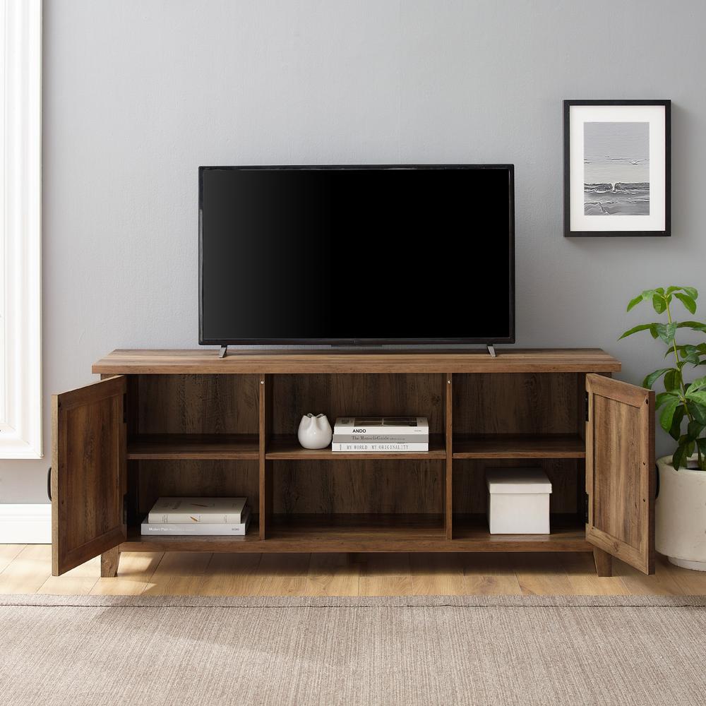58" Modern Farmhouse TV Stand with Beadboard Doors - Rustic Oak. Picture 3
