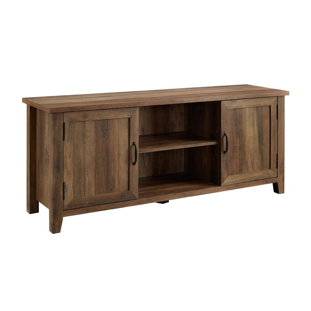 58" Modern Farmhouse TV Stand with Beadboard Doors - Rustic Oak. Picture 5
