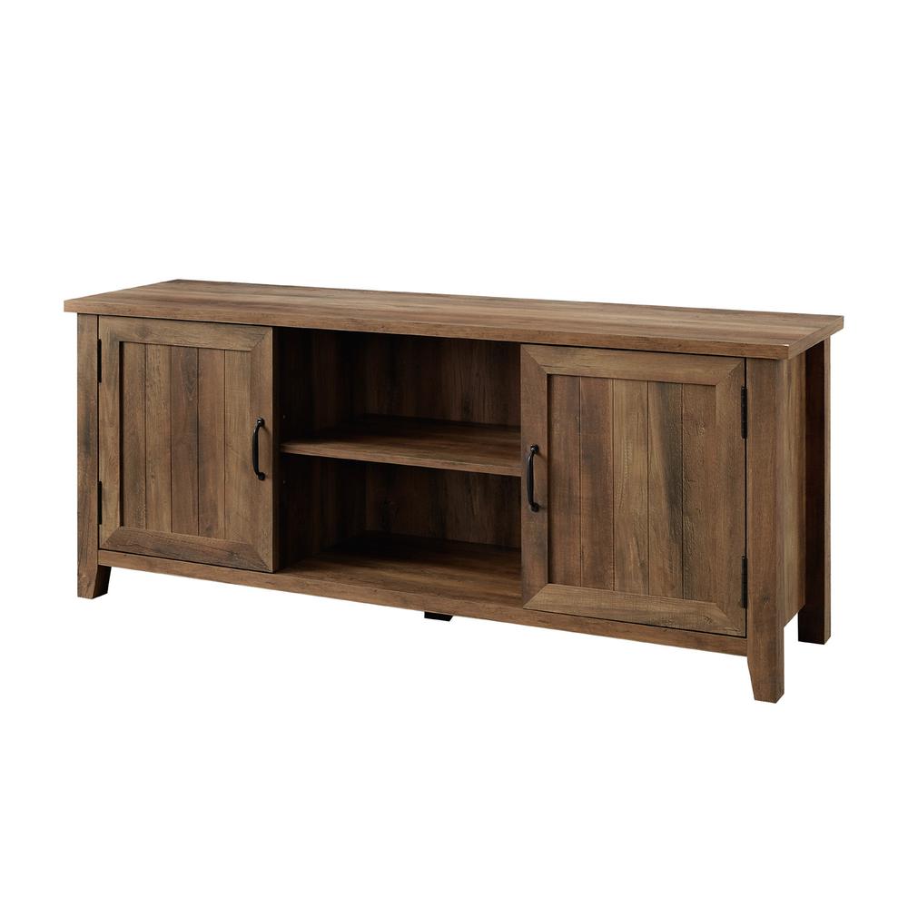 58" Modern Farmhouse TV Stand with Beadboard Doors - Rustic Oak. Picture 7