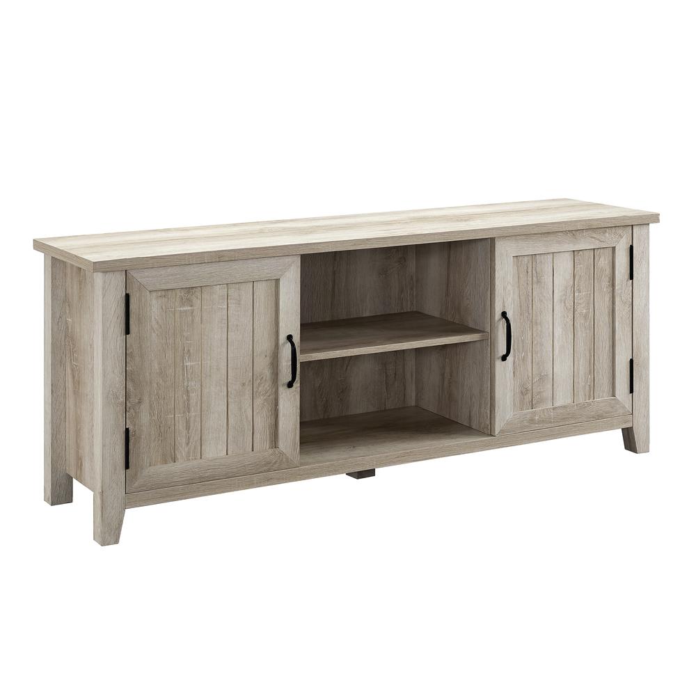 58" Modern Farmhouse TV Stand with Beadboard Doors - White Oak. Picture 1