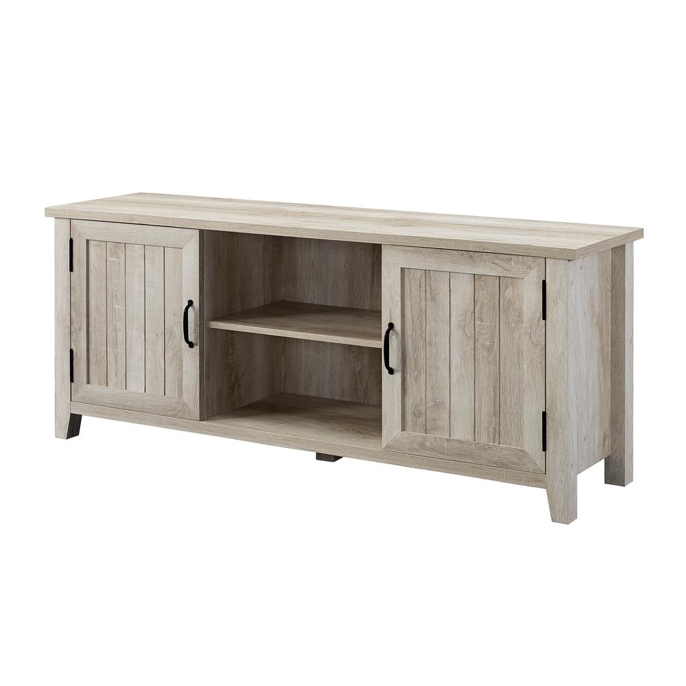 58" Modern Farmhouse TV Stand with Beadboard Doors - White Oak. Picture 3