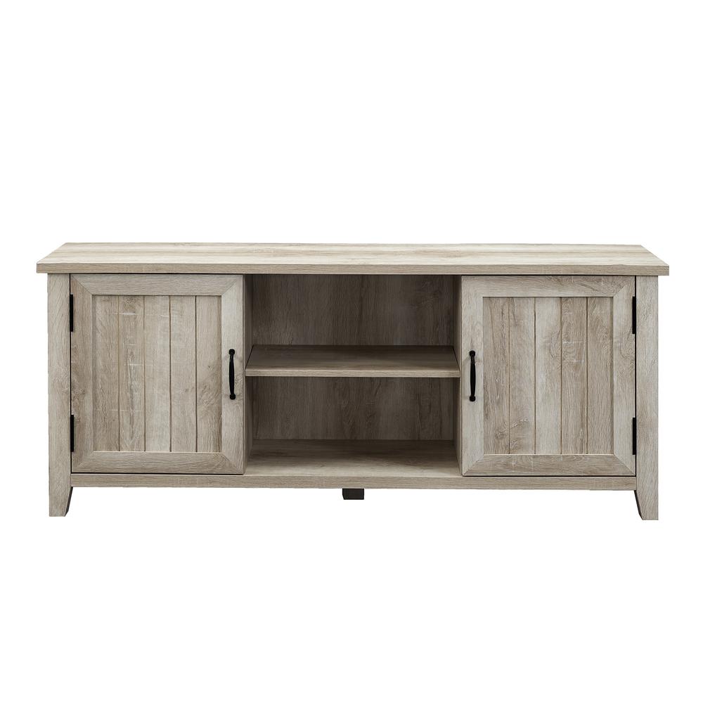 58" Modern Farmhouse TV Stand with Beadboard Doors - White Oak. Picture 4