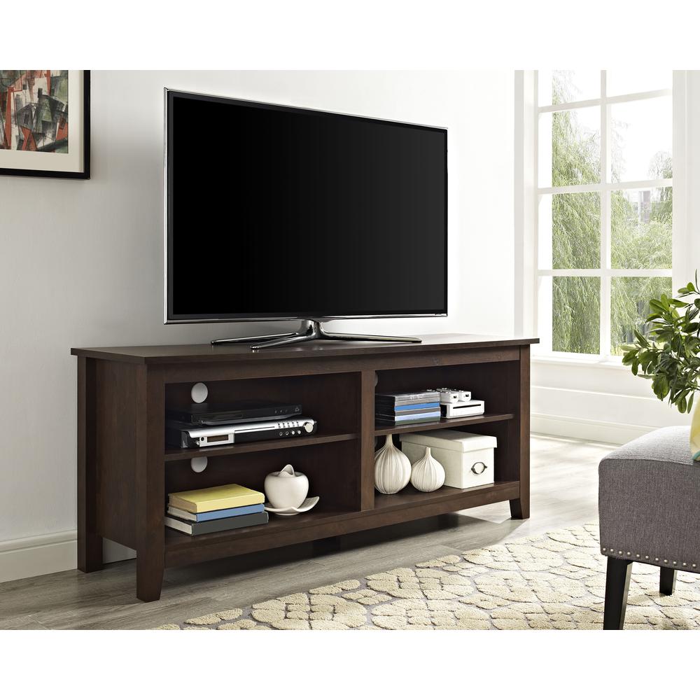 58" Wood TV Media Stand Storage Console - Traditional Brown. Picture 2