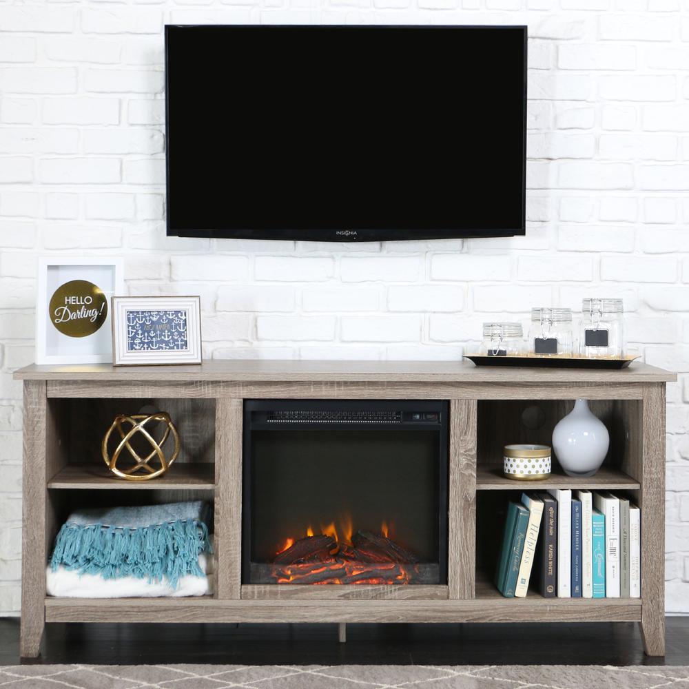 58" Driftwood TV Stand with Fireplace Insert. Picture 2