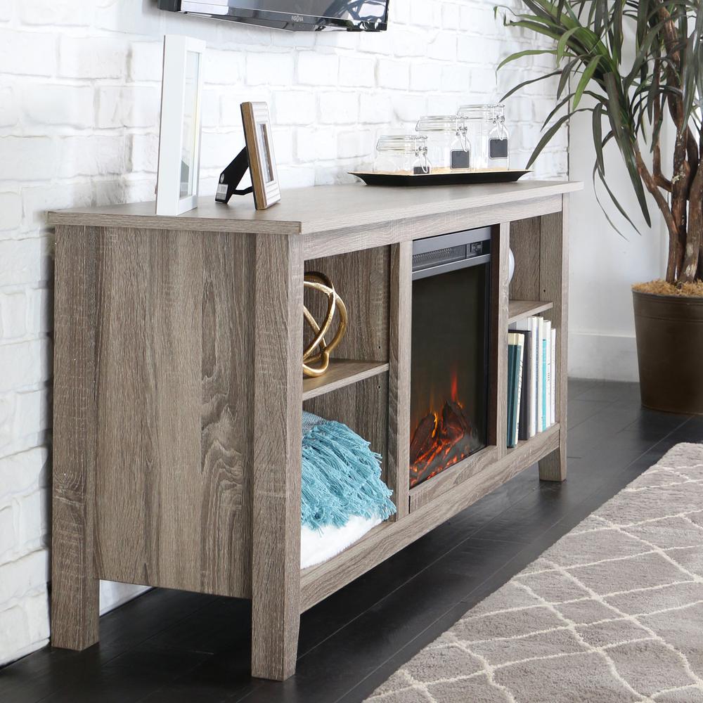 58" Driftwood TV Stand with Fireplace Insert