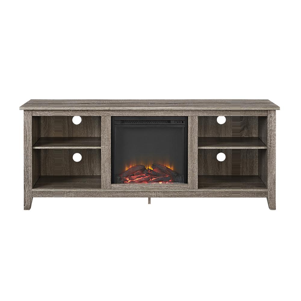 58" Driftwood TV Stand with Fireplace Insert. Picture 3