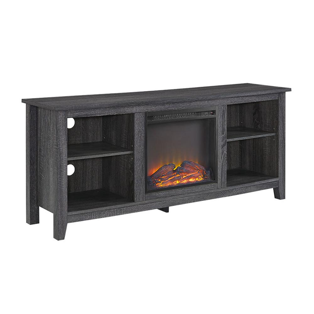 58" Charcoal Wood Fireplace TV Stand. Picture 1