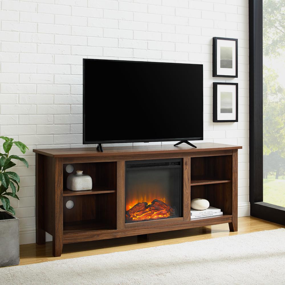 Simple 58" Fireplace TV Stand  - Dark Walnut. Picture 1