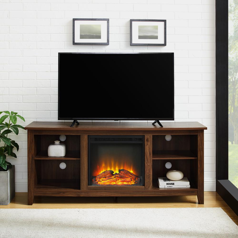 Simple 58" Fireplace TV Stand  - Dark Walnut. Picture 2
