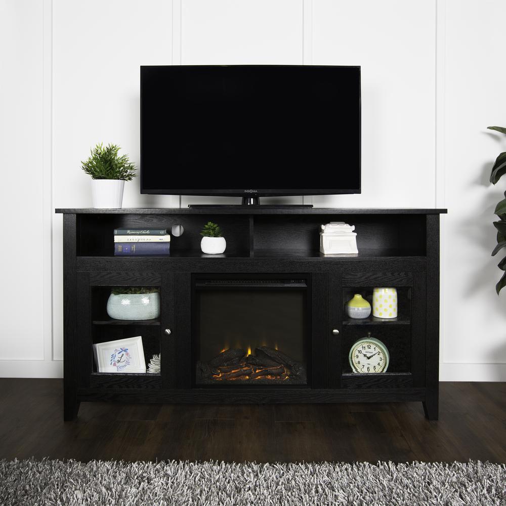 58" Wood Highboy Fireplace TV Stand - Black. Picture 2