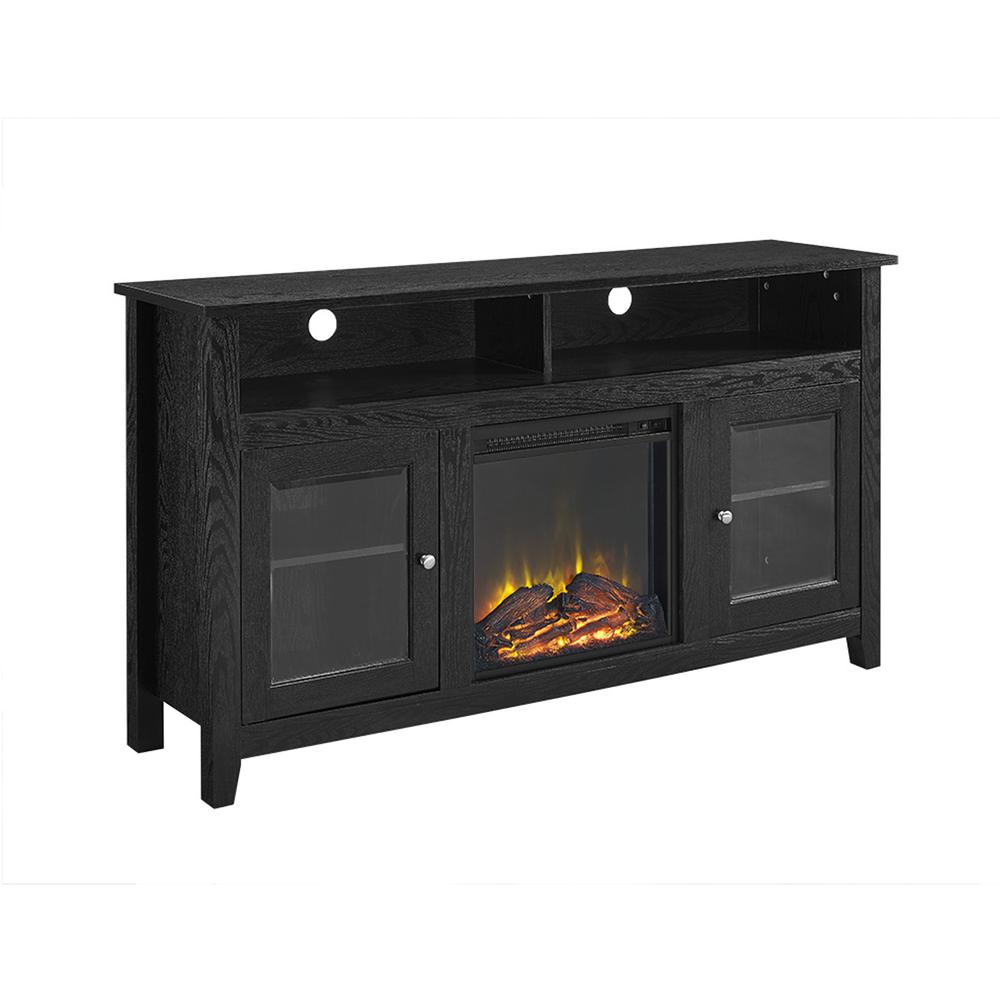 58" Wood Highboy Fireplace TV Stand - Black. Picture 1