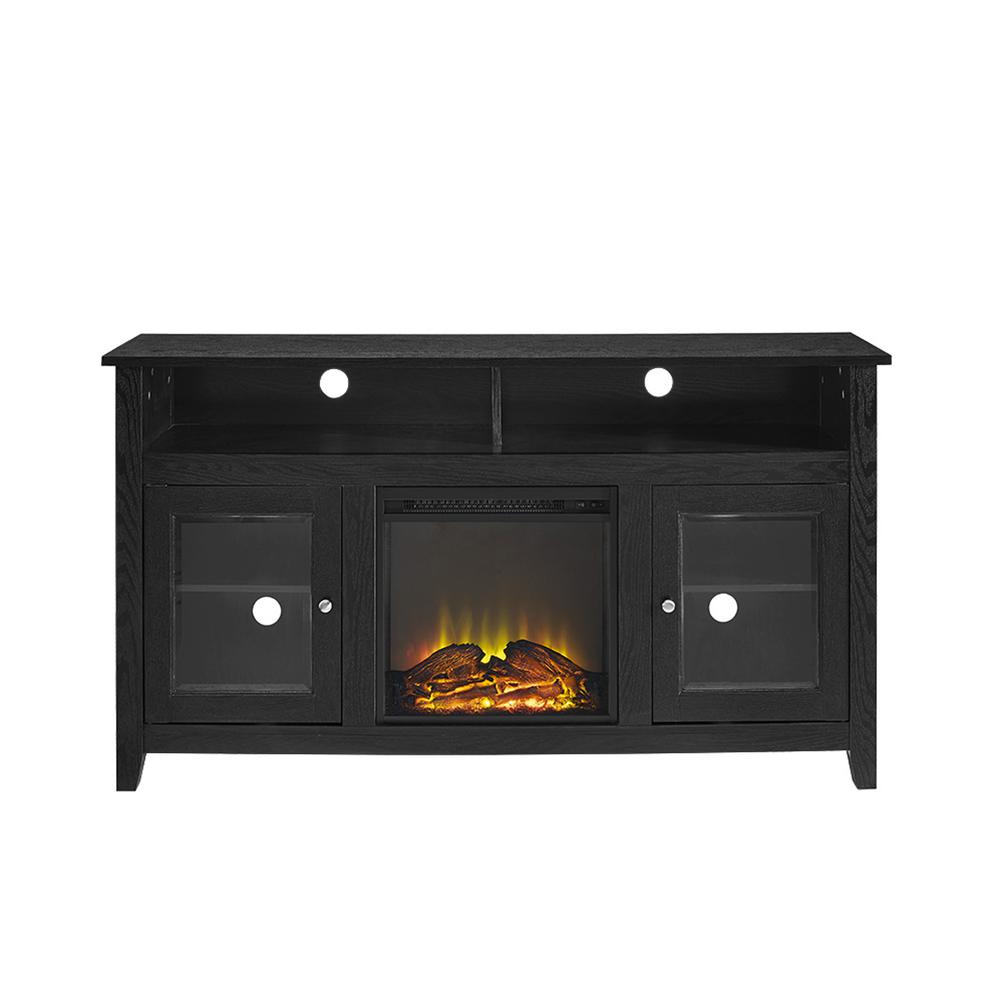 58" Wood Highboy Fireplace TV Stand - Black. Picture 3