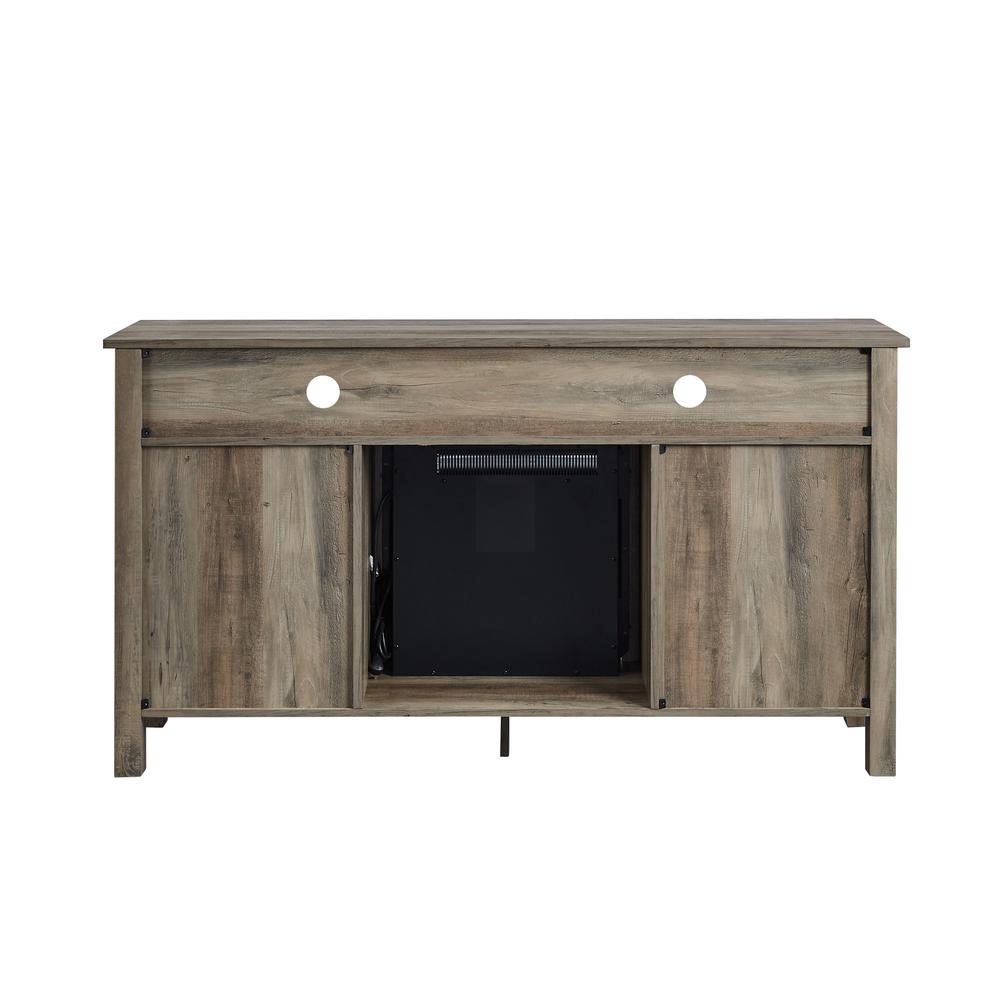 58" Transitional Fireplace Glass Wood TV Stand - Grey Wash. Picture 7