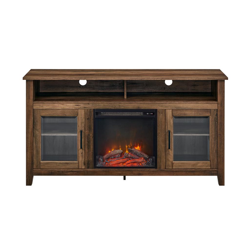 58" Wood Fireplace TV Stand - Rustic Oak. Picture 1
