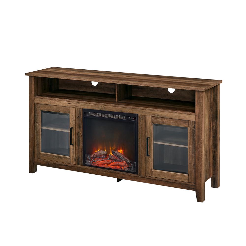 58" Wood Highboy Fireplace TV Stand - Rustic Oak. Picture 2