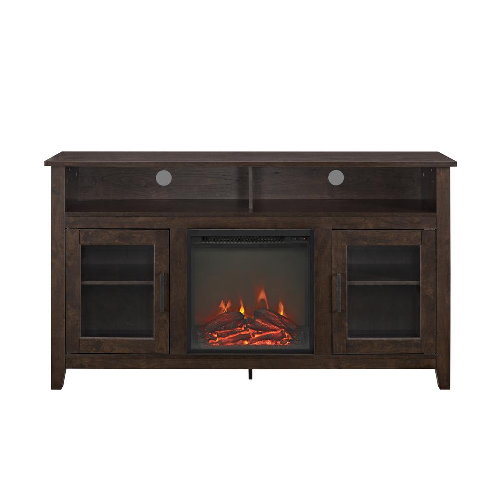58" Wood Highboy Fireplace Media TV Stand Console - Traditional Brown. Picture 3