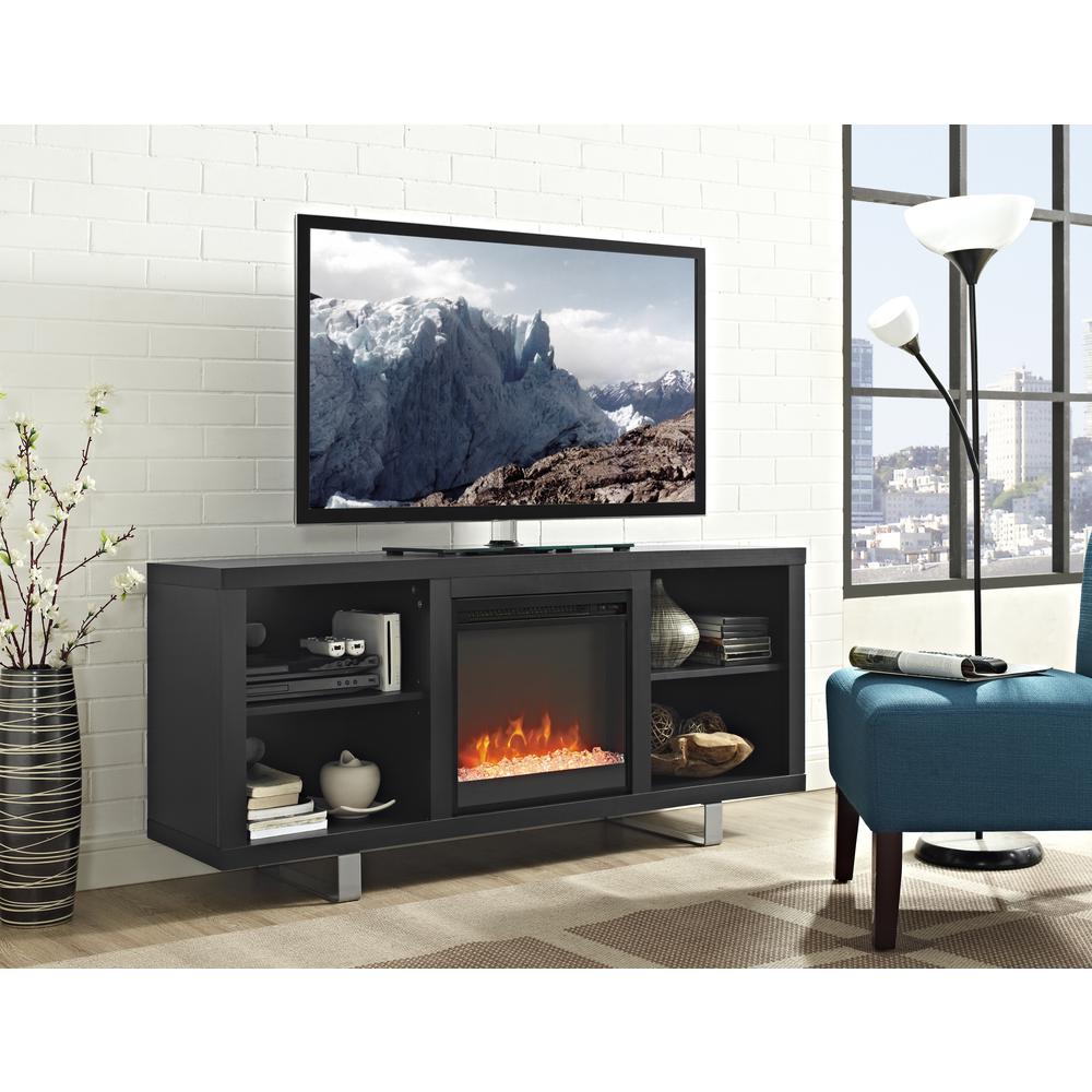 58" Simple Modern Fireplace TV Console - Black. Picture 2