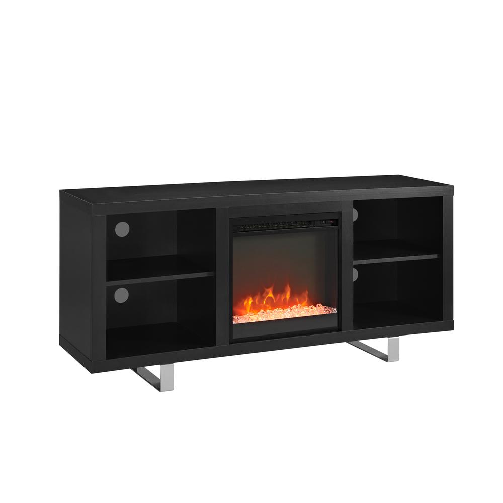 58" Simple Modern Fireplace TV Console - Black. Picture 1