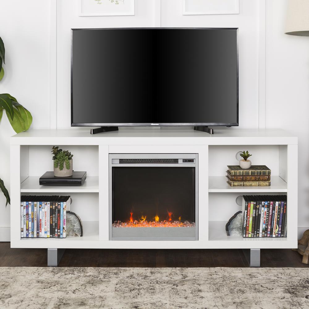 58" Simple Modern Fireplace TV Console - White. Picture 2