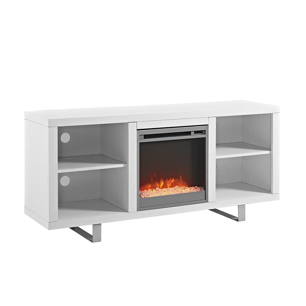 58" Simple Modern Fireplace TV Console - White. Picture 1