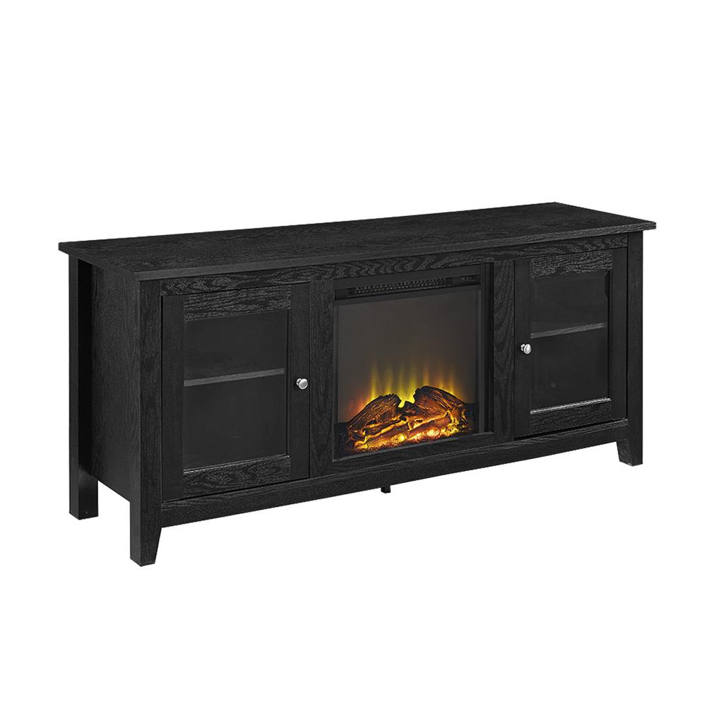 58" Black Wood Fireplace TV Stand with Doors. The main picture.
