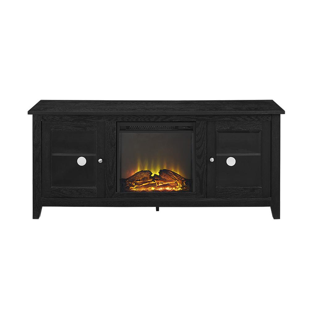 58" Black Wood Fireplace TV Stand with Doors. Picture 3