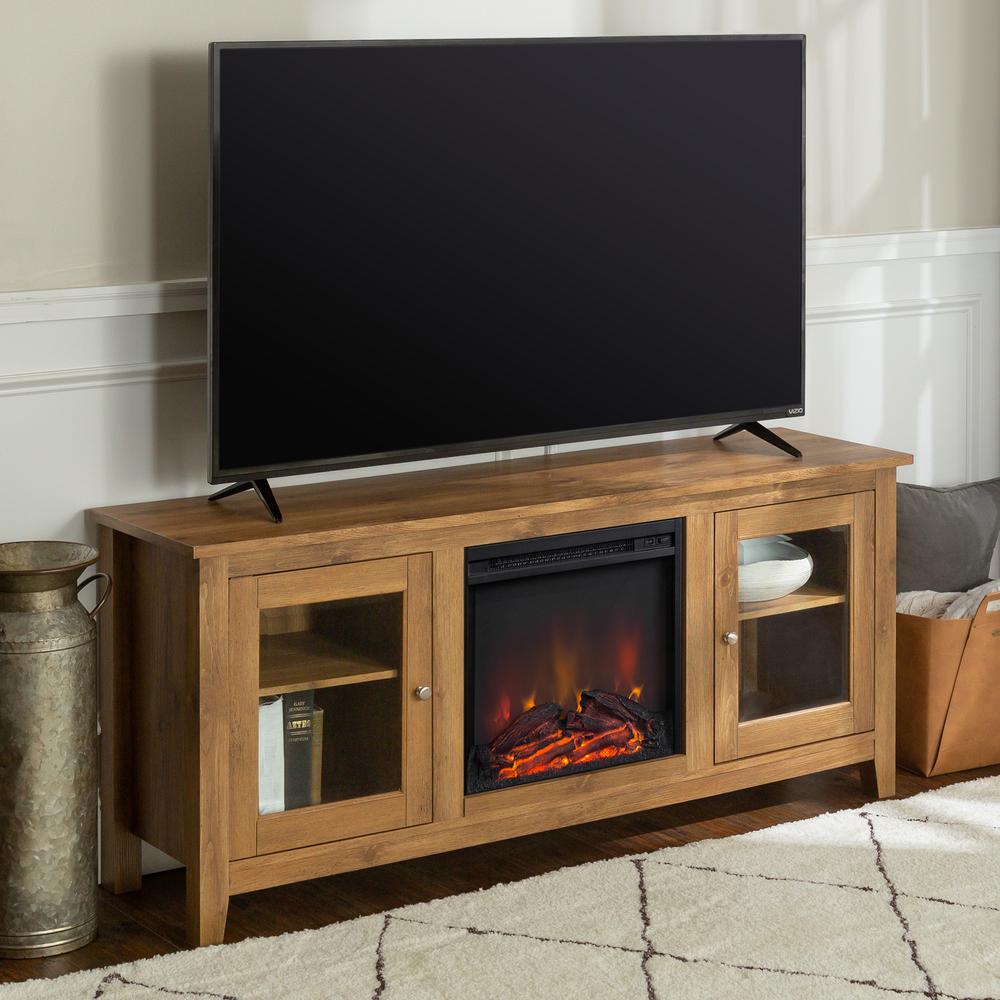 58" Wood Media TV Stand Console with Fireplace - Barnwood. Picture 1